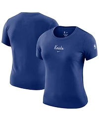 Nike Women's Blue New York Knicks Courtside Modest Cropped Tri-Blend T-Shirt