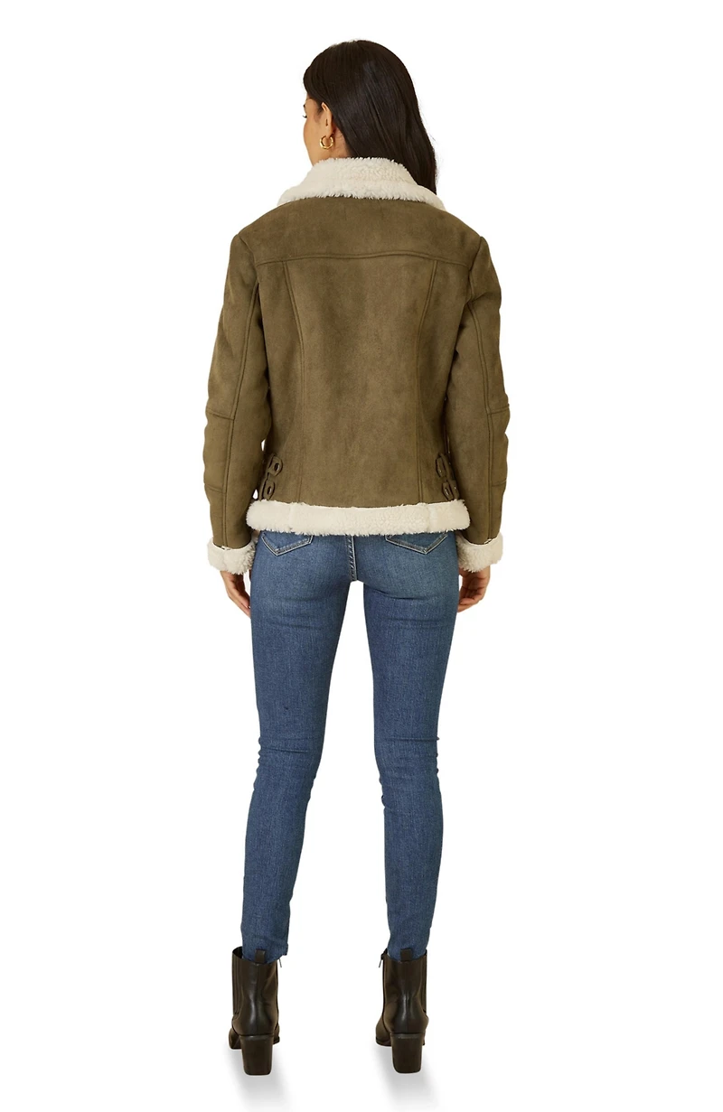 Yumi Women's Faux Suede Shearling Biker Jacket