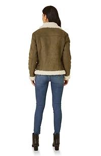 Yumi Women's Faux Suede Shearling Biker Jacket