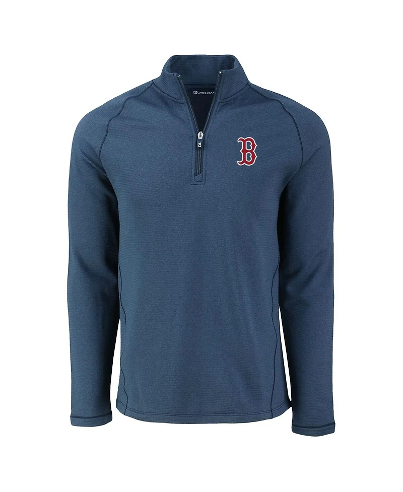 Cutter & Buck Men's Heather Navy Boston Red Sox Peshastin Eco Fleece Raglan Quarter-Zip Sweatshirt