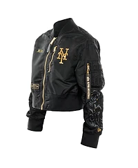 New Era X Alpha Industries Women's Black York Mets Cropped Full-Zip Jacket