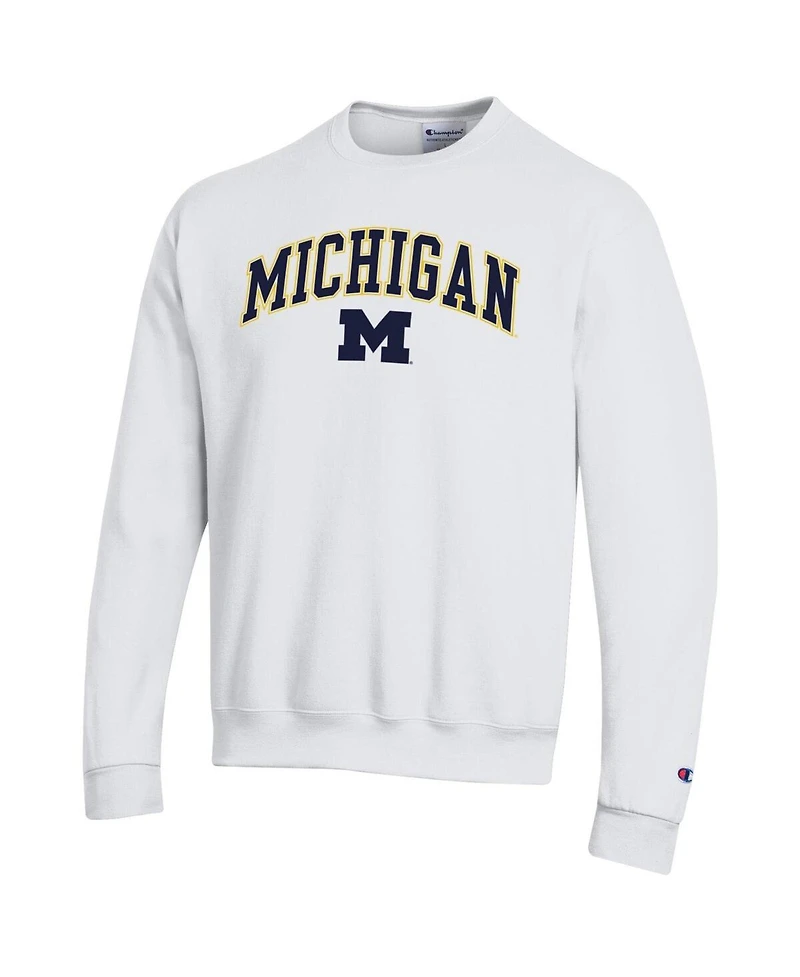 Champion Men's White Michigan Wolverines Arch Over Logo Pullover Sweatshirt