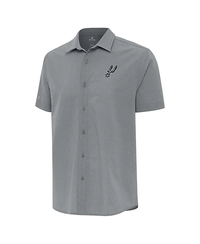 Antigua Men's Gray San Antonio Spurs Activate Woven Short Sleeve Button-Up Shirt