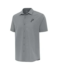 Antigua Men's Gray San Antonio Spurs Activate Woven Short Sleeve Button-Up Shirt