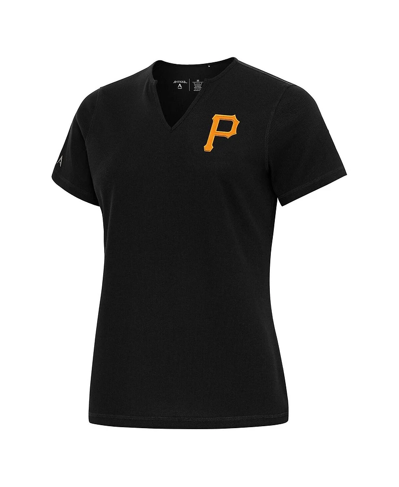 Antigua Women's Black Pittsburgh Pirates Notch Neck T-Shirt