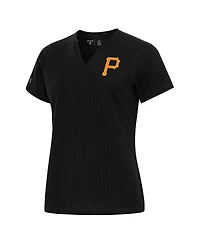 Antigua Women's Black Pittsburgh Pirates Notch Neck T-Shirt