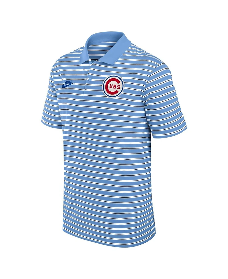 Nike Men's Light Blue Chicago Cubs Cooperstown Collection Dri-fit Victory Striped Polo Shirt