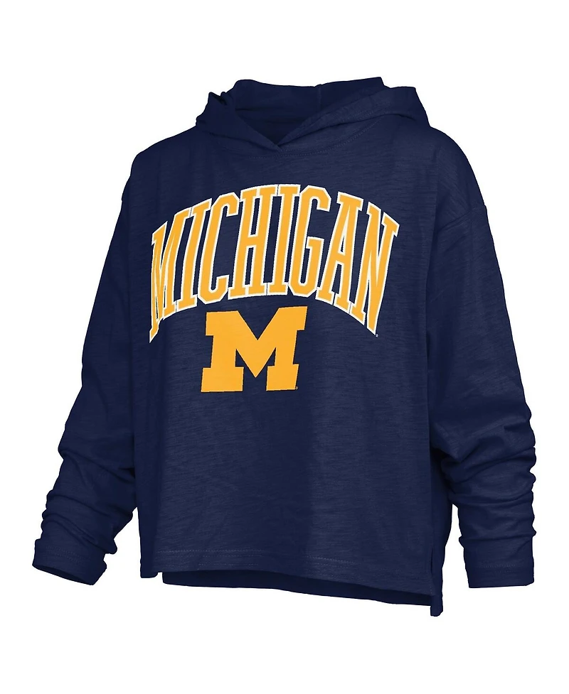 Pressbox Women's Navy Michigan Wolverines Nelson Arch Over Logo Long Sleeve Hooded Slub T-Shirt