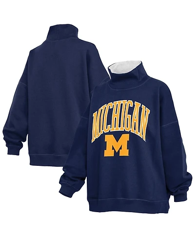 Pressbox Women's Navy Michigan Wolverines Oversized Mock Neck Sweatshirt