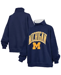 Pressbox Women's Navy Michigan Wolverines Oversized Mock Neck Sweatshirt