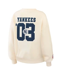Wear by Erin Andrews Women's Cream New York Yankees Heavyweight Crew Neck Sweatshirt