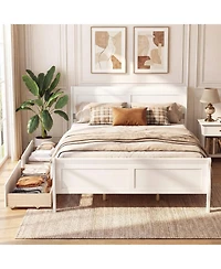 Costway Bed Frame with Storage Drawers, Wood Platform Headboard Footboard