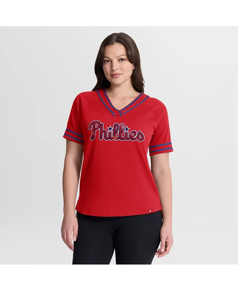 Fanatics Women's Red Philadelphia Phillies Diva Race Ahead Raglan V-Neck T-Shirt