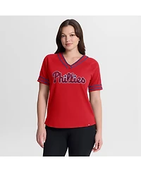 Fanatics Women's Red Philadelphia Phillies Diva Race Ahead Raglan V-Neck T-Shirt