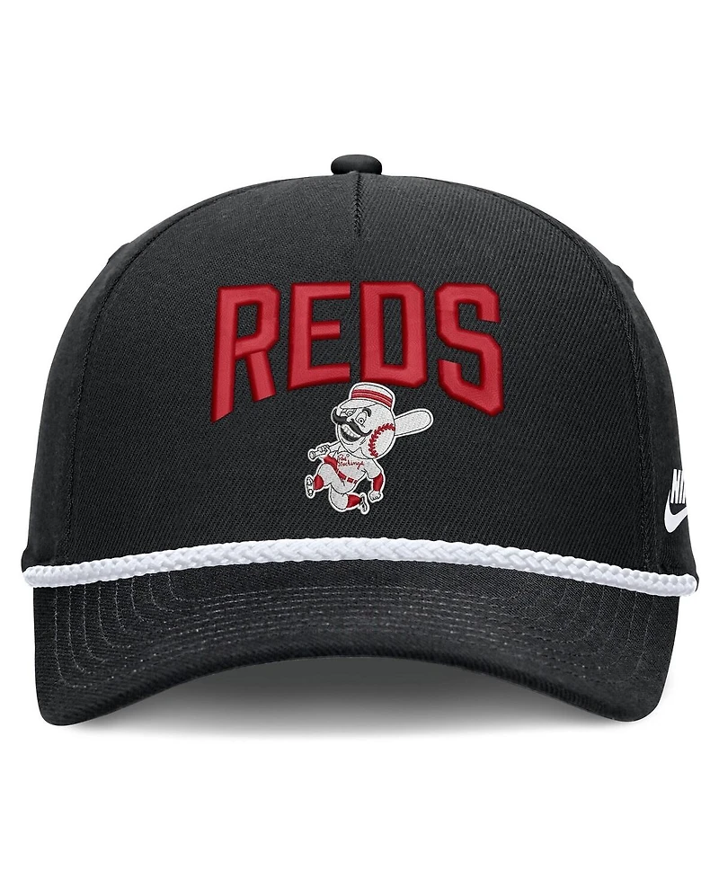 Nike Men's Black Cincinnati Reds Cooperstown Rise Adjustable Hat