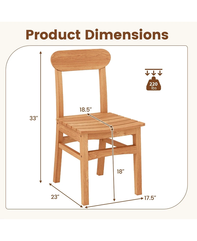 Slickblue Outdoor Teak Wood Armless Dining Chair with Slatted Seat