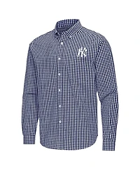 Antigua Men's Navy New York Yankees Ellis Woven Tri-Blend Button-Down Shirt