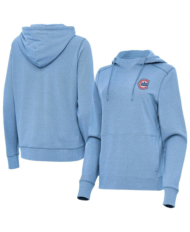 Antigua Women's Heather Powder Blue Chicago Cubs Alternate Logo Justice Pullover Hoodie