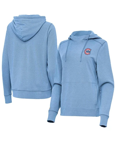 Antigua Women's Heather Powder Blue Chicago Cubs Alternate Logo Justice Pullover Hoodie