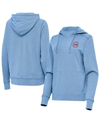 Antigua Women's Heather Powder Blue Chicago Cubs Alternate Logo Justice Pullover Hoodie