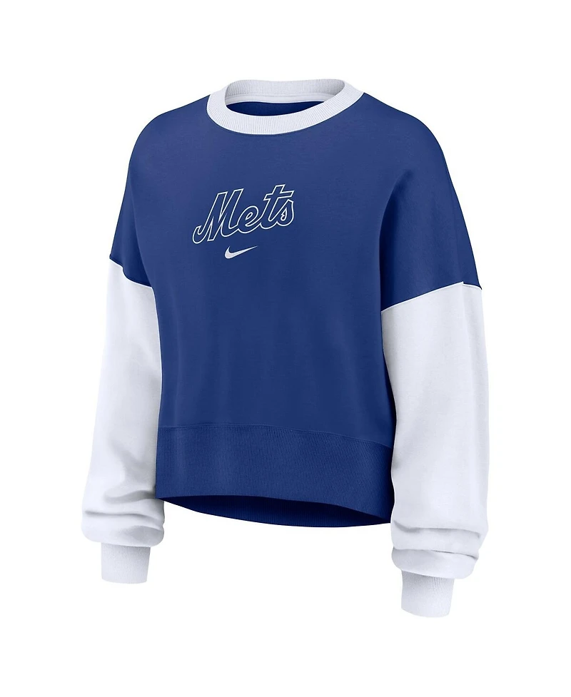 Nike Women's Royal/White New York Mets Oversized High Hip Fleece Sweatshirt