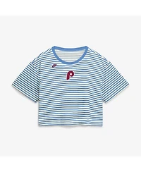 Nike Women's Light Blue/Cream Philadelphia Phillies Cooperstown Collection Striped Cropped T-Shirt