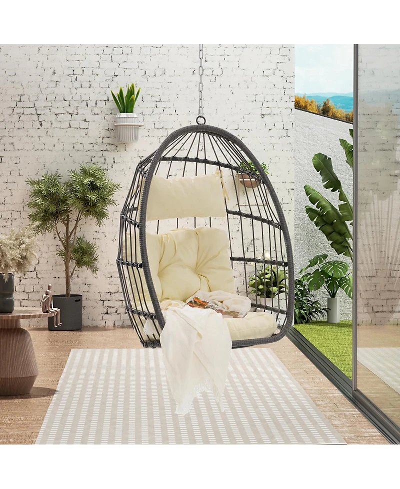 Streamdale Furniture Outdoor Garden Rattan Egg Swing Chair Hanging Chair Wood