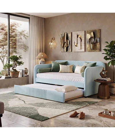 Sailvan Upholstered Daybed Sofa Bed Twin With Trundle and Wood Slat