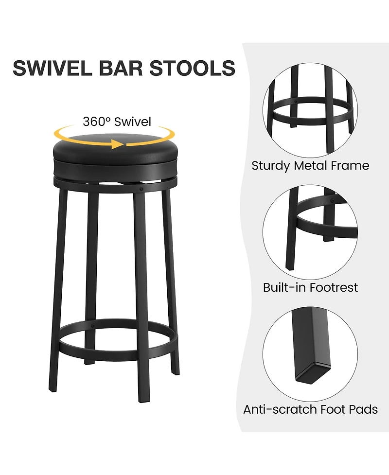 homfan Set of 2 24 Inch Swivel Counter Height Bar Stools, Backless Round Pu Leather Seat, Strong Metal Frame Modern Chairs for Kitchen
