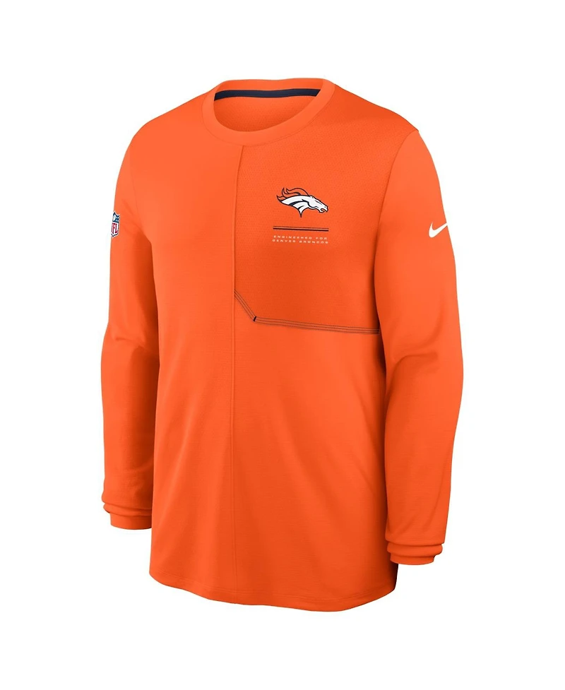 Nike Men's Orange Denver Broncos Sideline Coaches Uv Dri-fit Long Sleeve T-Shirt