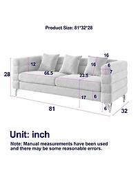 Maison Boucle 81'' Three-Seater Teddy Fabric Sofa Couch, Deep Seating, 3 Pillows