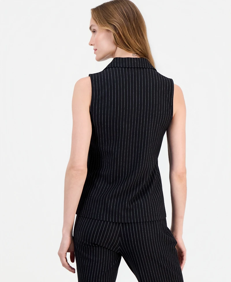 Anne Klein Women's Pinstriped Zip-Front Sleeveless Top