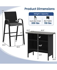 Sugift 3-Piece Outdoor Bar Set with Footrest and 2-Tier Storage Shelf