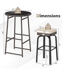 Sugift 3-Piece Outdoor Swivel Bar Set Pe Rattan Bar Height Table with 2 Chairs