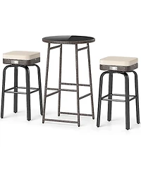 Sugift 3-Piece Outdoor Swivel Bar Set Pe Rattan Bar Height Table with 2 Chairs