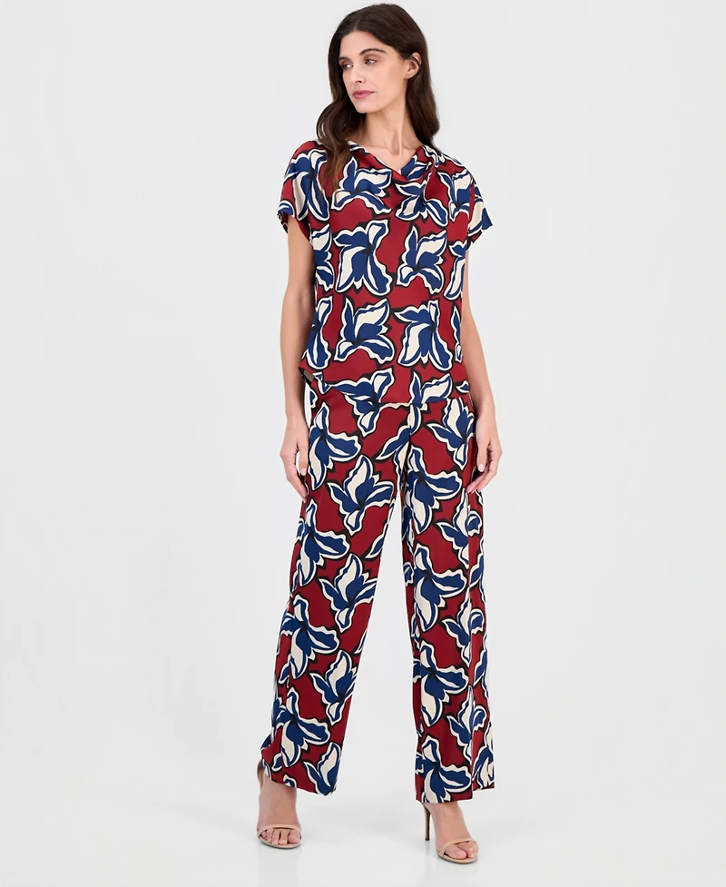Anne Klein Women's Printed Pull-On Wide-Leg Pants