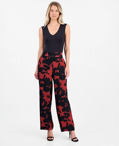 Anne Klein Women's Printed High Rise Pull-On Pants