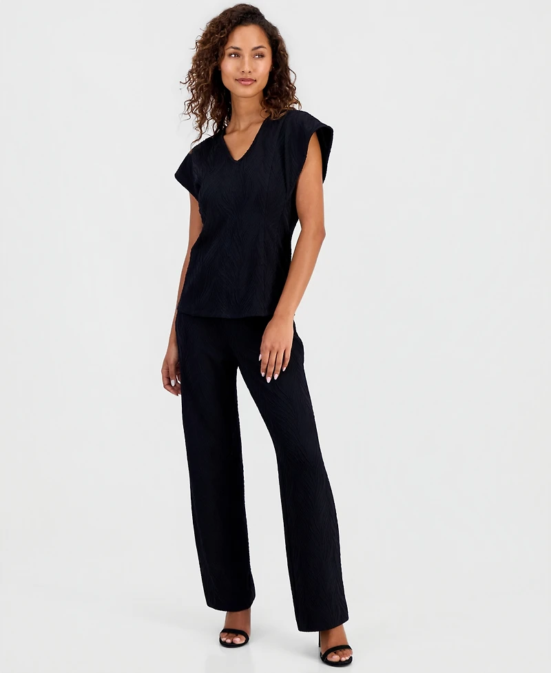 Anne Klein Petite Knit V-Neck Flutter Short-Sleeve Top