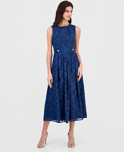 Anne Klein Women's Pleated-Front Button-Tab A-Line Dress