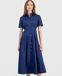 Anne Klein Women's Pleated-Waist Midi Shirt Dress