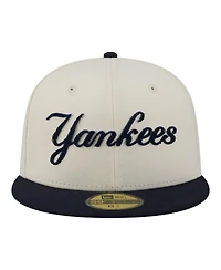 New Era Men's Cream York Yankees Two-Tone Stitch 59FIFTY Fitted Hat