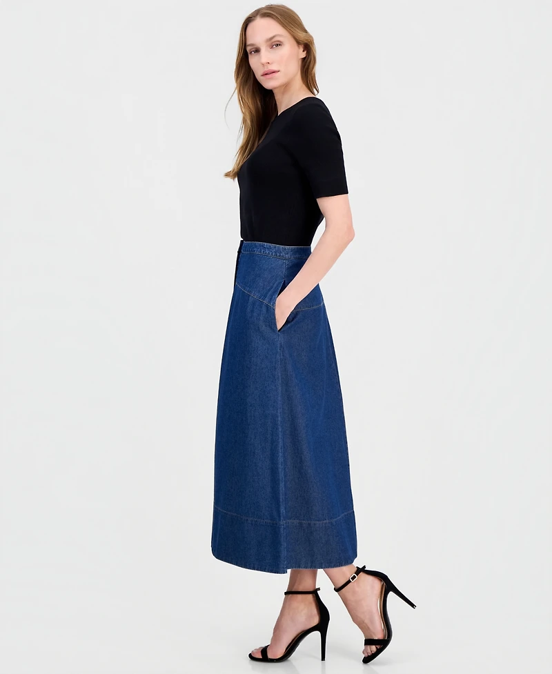 Anne Klein Women's Button-Front Denim Midi Skirt
