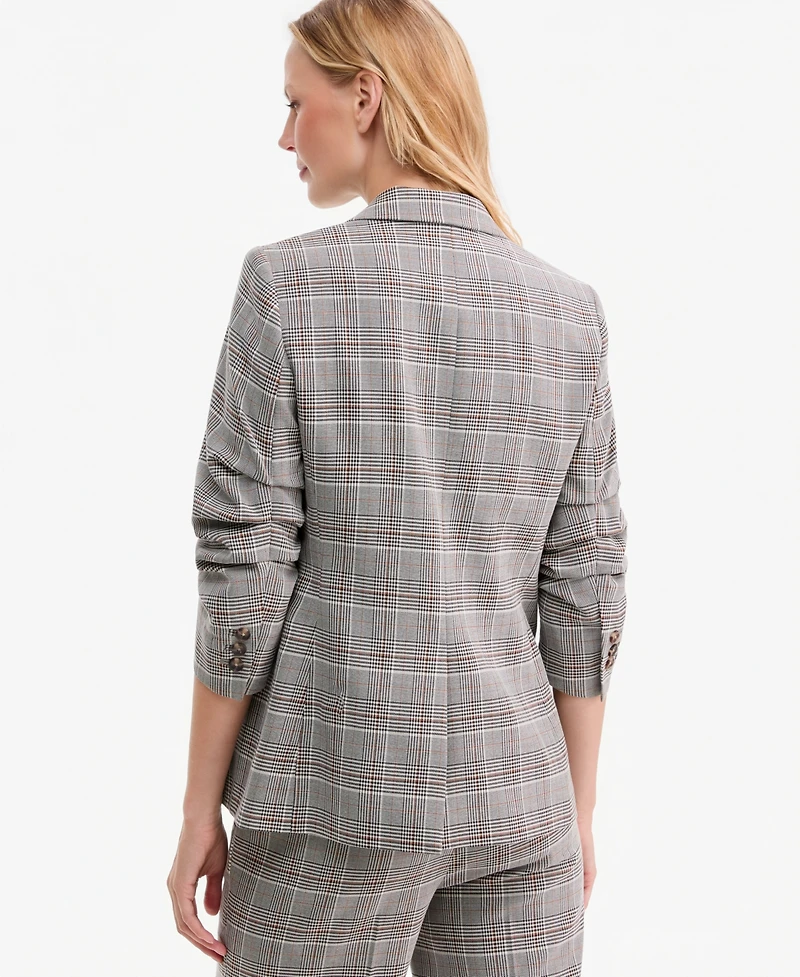 Anne Klein Women's Check Notch-Collar Scrunch-Sleeve Jacket