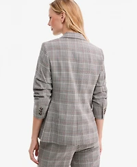 Anne Klein Women's Check Notch-Collar Scrunch-Sleeve Jacket