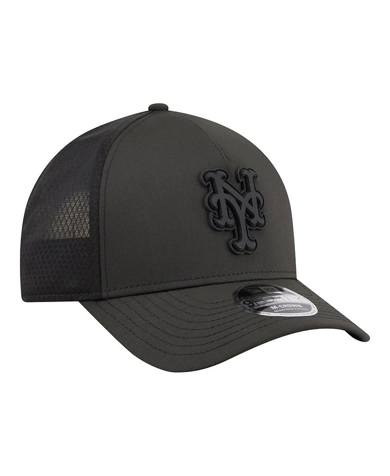 New Era Men's Black New York Mets Badged M-Crown A-Frame 9FORTY Trucker Adjustable Hat