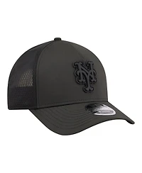 New Era Men's Black New York Mets Badged M-Crown A-Frame 9FORTY Trucker Adjustable Hat