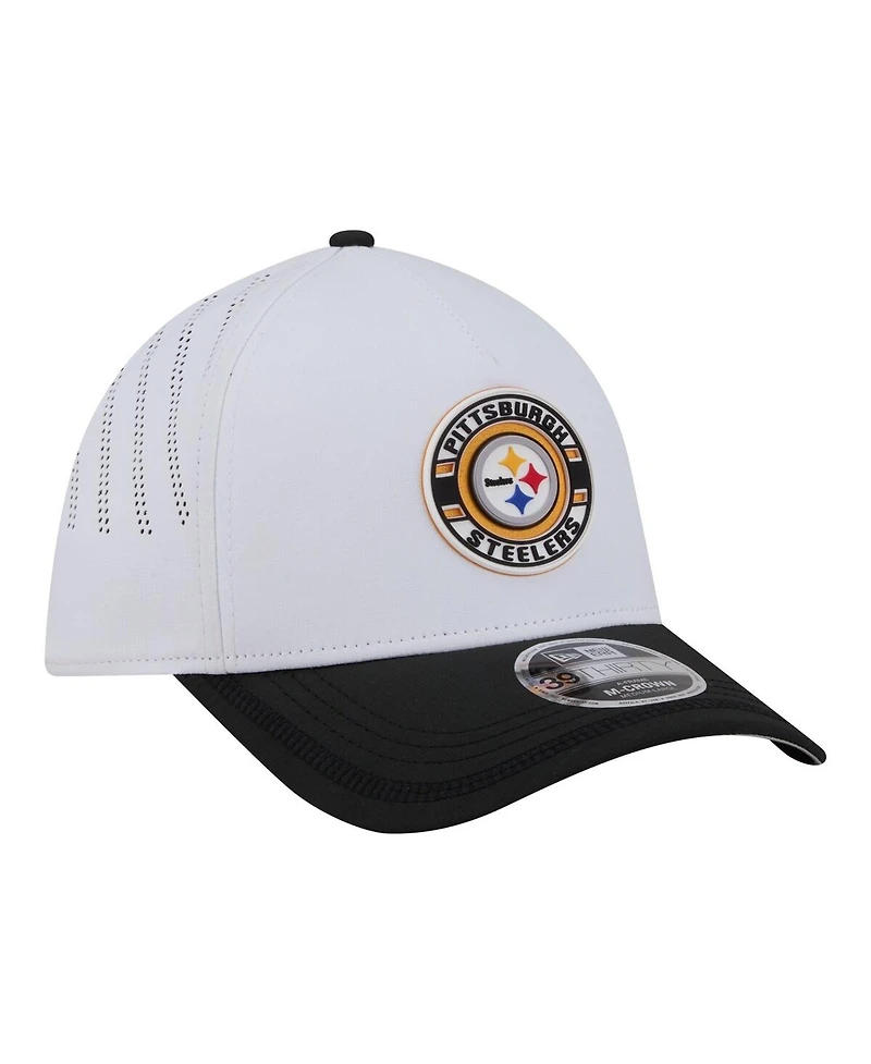 New Era Men's White/Black Pittsburgh Steelers Patch 39THIRTY A-Frame M-Crown Perforated Flex Hat