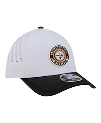 New Era Men's White/Black Pittsburgh Steelers Patch 39THIRTY A-Frame M-Crown Perforated Flex Hat