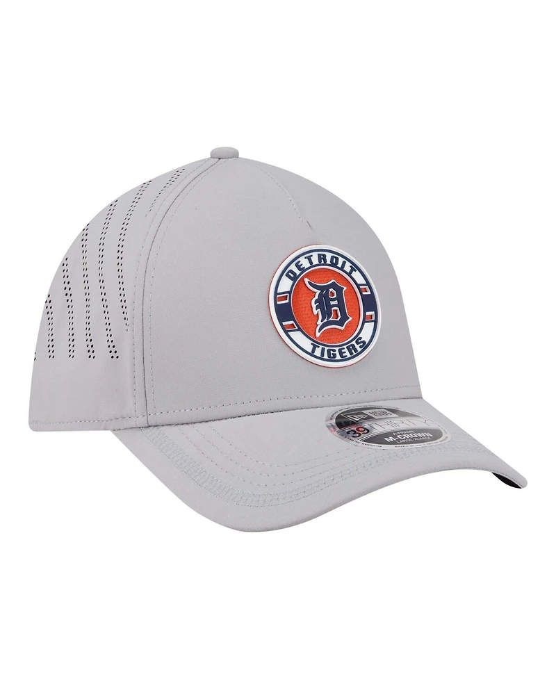 New Era Men's Gray Detroit Tigers Patch 39THIRTY A-Frame M-Crown Perforated Flex Hat