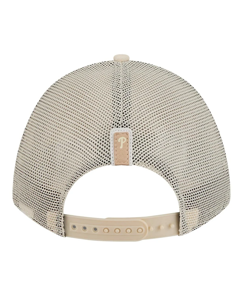 New Era Women's Light Beige Philadelphia Phillies Tonal Patch 9FORTY M-Crown A-Frame Trucker Adjustable Hat